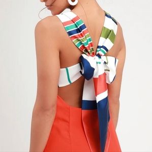 NWOT Lulus Joyful Red Orange Multi Stripe Tie-Back Mini Dress